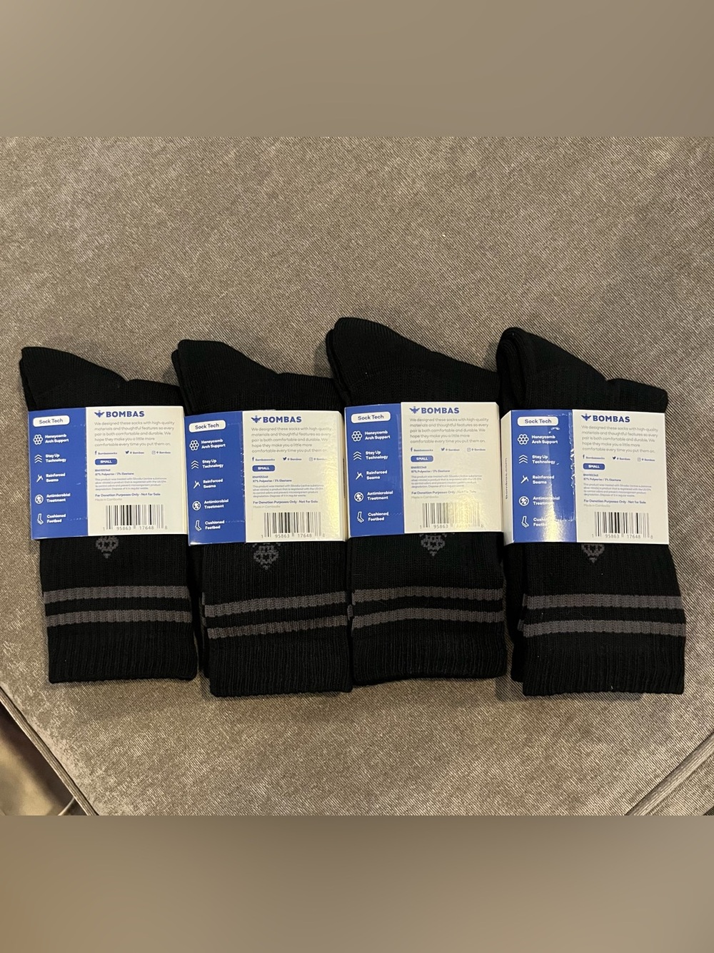 NWT Bombas Black Socks with Gray Stripes - Men’s Crew (4 Pack)